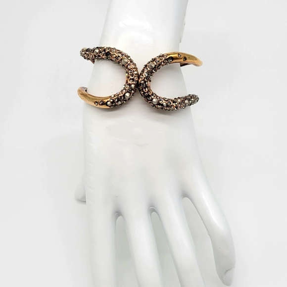 Alexis Bittar Clear Diamond Swarovski Crystal and Silver Studded Rose Gold Cuff - Picture 6 of 13